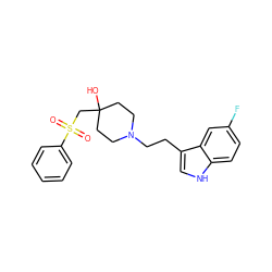 O=S(=O)(CC1(O)CCN(CCc2c[nH]c3ccc(F)cc23)CC1)c1ccccc1 ZINC000000833170