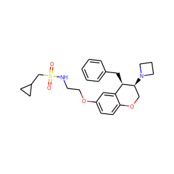 O=S(=O)(CC1CC1)NCCOc1ccc2c(c1)[C@@H](Cc1ccccc1)[C@@H](N1CCC1)CO2 ZINC000149467935