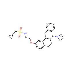 O=S(=O)(CC1CC1)NCCOc1ccc2c(c1)[C@H](Cc1ccccc1)[C@H](CN1CCC1)CC2 ZINC000143551378