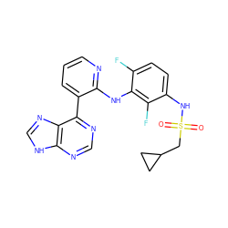 O=S(=O)(CC1CC1)Nc1ccc(F)c(Nc2ncccc2-c2ncnc3[nH]cnc23)c1F ZINC000653849016