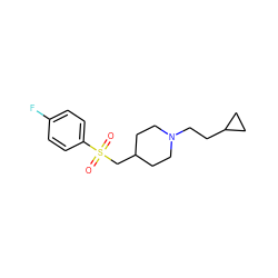 O=S(=O)(CC1CCN(CCC2CC2)CC1)c1ccc(F)cc1 ZINC000027439949