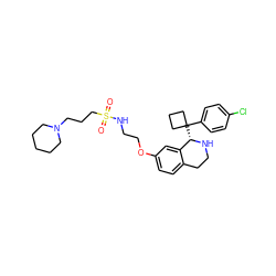 O=S(=O)(CCCN1CCCCC1)NCCOc1ccc2c(c1)[C@H](C1(c3ccc(Cl)cc3)CCC1)NCC2 ZINC000117348222