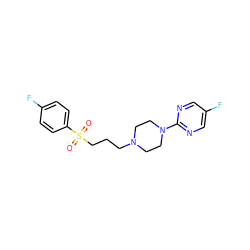 O=S(=O)(CCCN1CCN(c2ncc(F)cn2)CC1)c1ccc(F)cc1 ZINC000084402611