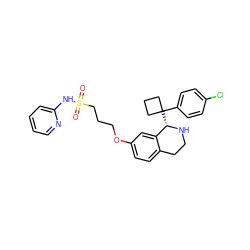 O=S(=O)(CCCOc1ccc2c(c1)[C@H](C1(c3ccc(Cl)cc3)CCC1)NCC2)Nc1ccccn1 ZINC000114978805