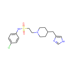 O=S(=O)(CCN1CCC(Cc2c[nH]cn2)CC1)Nc1ccc(Cl)cc1 ZINC000028563529