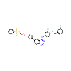 O=S(=O)(CCOCc1ccc(-c2ccc3ncnc(Nc4ccc(OCc5cccc(F)c5)c(Cl)c4)c3c2)o1)c1ccccc1 ZINC000034800086