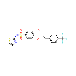 O=S(=O)(CCc1ccc(C(F)(F)F)cc1)c1ccc(S(=O)(=O)Nc2nccs2)cc1 ZINC000143318302