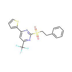 O=S(=O)(CCc1ccccc1)c1nc(-c2cccs2)cc(C(F)(F)F)n1 ZINC001772657721