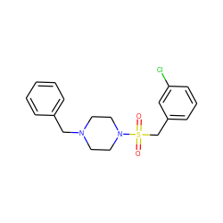 O=S(=O)(Cc1cccc(Cl)c1)N1CCN(Cc2ccccc2)CC1 ZINC000016578848