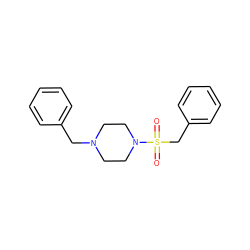 O=S(=O)(Cc1ccccc1)N1CCN(Cc2ccccc2)CC1 ZINC000019720359