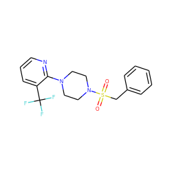 O=S(=O)(Cc1ccccc1)N1CCN(c2ncccc2C(F)(F)F)CC1 ZINC000029044741