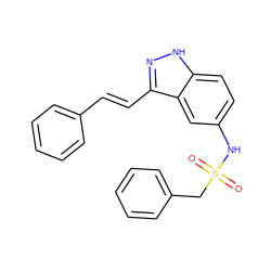 O=S(=O)(Cc1ccccc1)Nc1ccc2[nH]nc(/C=C/c3ccccc3)c2c1 ZINC000049113537