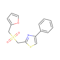 O=S(=O)(Cc1ccco1)Cc1nc(-c2ccccc2)cs1 ZINC000000125385