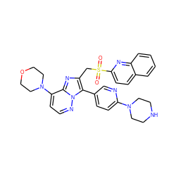 O=S(=O)(Cc1nc2c(N3CCOCC3)ccnn2c1-c1ccc(N2CCNCC2)nc1)c1ccc2ccccc2n1 ZINC001772633778