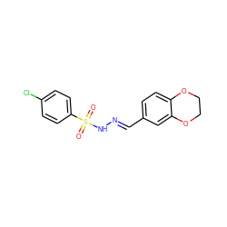 O=S(=O)(N/N=C/c1ccc2c(c1)OCCO2)c1ccc(Cl)cc1 ZINC000001062849