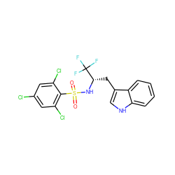 O=S(=O)(N[C@@H](Cc1c[nH]c2ccccc12)C(F)(F)F)c1c(Cl)cc(Cl)cc1Cl ZINC000088265371