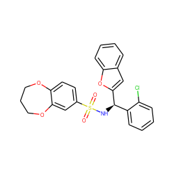 O=S(=O)(N[C@@H](c1cc2ccccc2o1)c1ccccc1Cl)c1ccc2c(c1)OCCCO2 ZINC000203729546