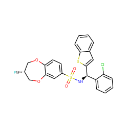 O=S(=O)(N[C@@H](c1cc2ccccc2s1)c1ccccc1Cl)c1ccc2c(c1)OC[C@H](F)CO2 ZINC000143230744