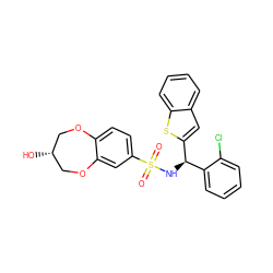 O=S(=O)(N[C@@H](c1cc2ccccc2s1)c1ccccc1Cl)c1ccc2c(c1)OC[C@H](O)CO2 ZINC000143230331