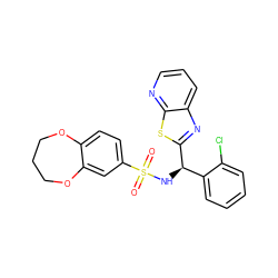 O=S(=O)(N[C@@H](c1nc2cccnc2s1)c1ccccc1Cl)c1ccc2c(c1)OCCCO2 ZINC000203745643