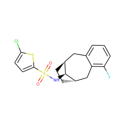 O=S(=O)(N[C@H]1[C@H]2CC[C@H]1Cc1c(F)cccc1C2)c1ccc(Cl)s1 ZINC000101009405