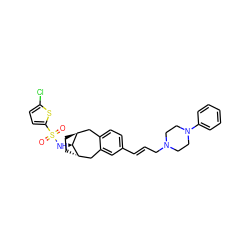 O=S(=O)(N[C@H]1[C@H]2CC[C@H]1Cc1cc(/C=C/CN3CCN(c4ccccc4)CC3)ccc1C2)c1ccc(Cl)s1 ZINC000101007350