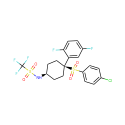 O=S(=O)(N[C@H]1CC[C@@](c2cc(F)ccc2F)(S(=O)(=O)c2ccc(Cl)cc2)CC1)C(F)(F)F ZINC000100420057