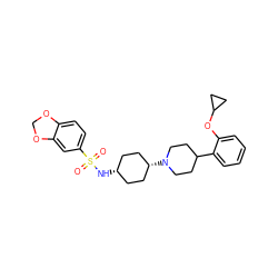 O=S(=O)(N[C@H]1CC[C@@H](N2CCC(c3ccccc3OC3CC3)CC2)CC1)c1ccc2c(c1)OCO2 ZINC000101132121