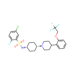 O=S(=O)(N[C@H]1CC[C@@H](N2CCC(c3ccccc3OCC(F)(F)F)CC2)CC1)c1cc(Cl)ccc1F ZINC000101086244