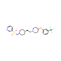 O=S(=O)(N[C@H]1CC[C@H](CCN2CCC(Oc3cccc(C(F)(F)F)c3)CC2)CC1)c1cccnc1 ZINC000253680323