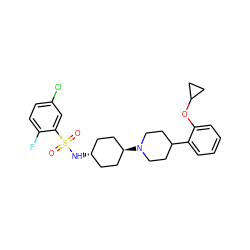 O=S(=O)(N[C@H]1CC[C@H](N2CCC(c3ccccc3OC3CC3)CC2)CC1)c1cc(Cl)ccc1F ZINC000101085951