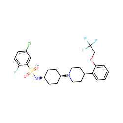 O=S(=O)(N[C@H]1CC[C@H](N2CCC(c3ccccc3OCC(F)(F)F)CC2)CC1)c1cc(Cl)ccc1F ZINC000101132180