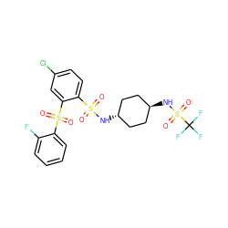 O=S(=O)(N[C@H]1CC[C@H](NS(=O)(=O)C(F)(F)F)CC1)c1ccc(Cl)cc1S(=O)(=O)c1ccccc1F ZINC000101311385