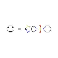 O=S(=O)(N1CCCCC1)N1Cc2nc(C#Cc3ccccc3)sc2C1 ZINC000096273020