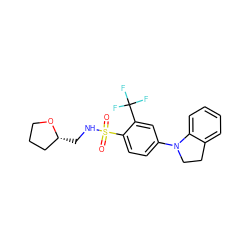 O=S(=O)(NC[C@@H]1CCCO1)c1ccc(N2CCc3ccccc32)cc1C(F)(F)F ZINC000146093566