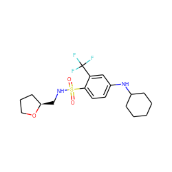 O=S(=O)(NC[C@@H]1CCCO1)c1ccc(NC2CCCCC2)cc1C(F)(F)F ZINC000146025270