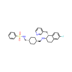 O=S(=O)(NC[C@H]1CC[C@H](CN[C@H]2CCc3cc(F)ccc3[C@H]2Cc2cccnc2)CC1)c1ccccc1 ZINC000299847475