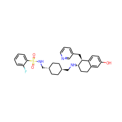 O=S(=O)(NC[C@H]1CC[C@H](CN[C@H]2CCc3cc(O)ccc3[C@@H]2Cc2cccnc2)CC1)c1ccccc1F ZINC000257938695