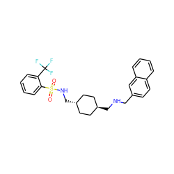 O=S(=O)(NC[C@H]1CC[C@H](CNCc2ccc3ccccc3c2)CC1)c1ccccc1C(F)(F)F ZINC000253632604