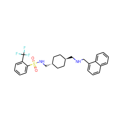 O=S(=O)(NC[C@H]1CC[C@H](CNCc2cccc3ccccc23)CC1)c1ccccc1C(F)(F)F ZINC000253634717