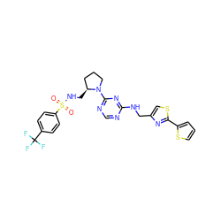 O=S(=O)(NC[C@H]1CCCN1c1ncnc(NCc2csc(-c3cccs3)n2)n1)c1ccc(C(F)(F)F)cc1 ZINC000095556490