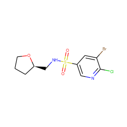 O=S(=O)(NC[C@H]1CCCO1)c1cnc(Cl)c(Br)c1 ZINC000000703780