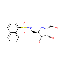 O=S(=O)(NC[C@H]1N[C@H](CO)[C@H](O)[C@@H]1O)c1cccc2ccccc12 ZINC000026010647