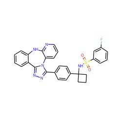 O=S(=O)(NC1(c2ccc(-c3nnc4n3-c3cccnc3Nc3ccccc3-4)cc2)CCC1)c1cccc(F)c1 ZINC000096174139