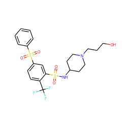 O=S(=O)(NC1CCN(CCCO)CC1)c1cc(S(=O)(=O)c2ccccc2)ccc1C(F)(F)F ZINC000045350664