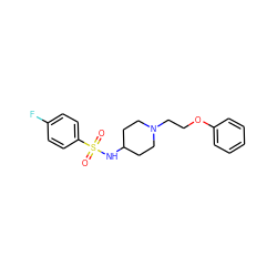 O=S(=O)(NC1CCN(CCOc2ccccc2)CC1)c1ccc(F)cc1 ZINC000029933996