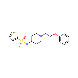 O=S(=O)(NC1CCN(CCOc2ccccc2)CC1)c1cccs1 ZINC000054146354