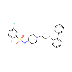 O=S(=O)(NC1CCN(CCOc2ccccc2-c2ccccc2)CC1)c1cc(F)ccc1F ZINC000653792884