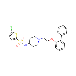 O=S(=O)(NC1CCN(CCOc2ccccc2-c2ccccc2)CC1)c1ccc(Cl)s1 ZINC000095573741