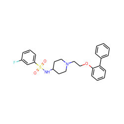 O=S(=O)(NC1CCN(CCOc2ccccc2-c2ccccc2)CC1)c1cccc(F)c1 ZINC000653792944